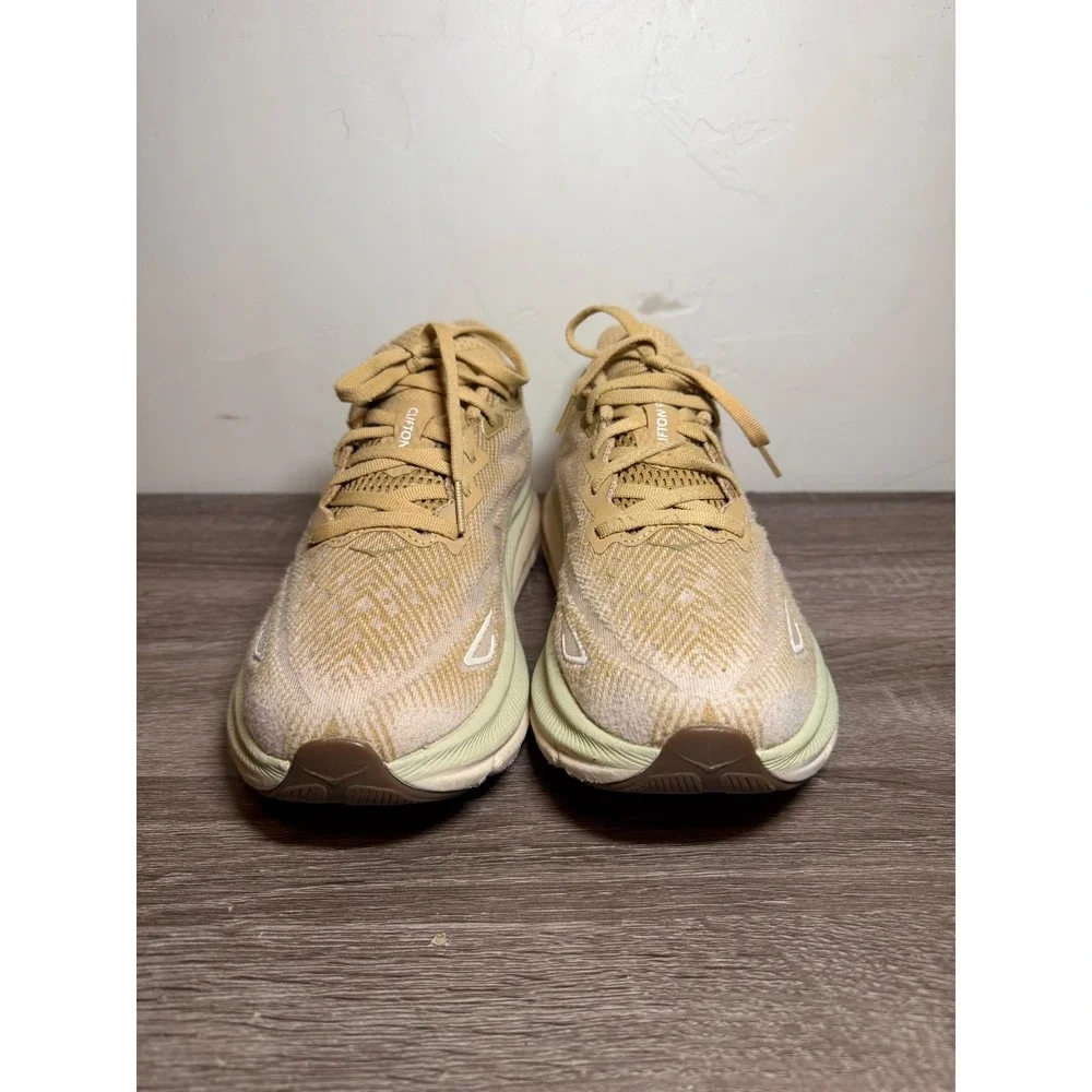 Hoka Clifton 9 Running Shoes Athletic Wheat Gardenia Tan Men 8.5 D Women 10